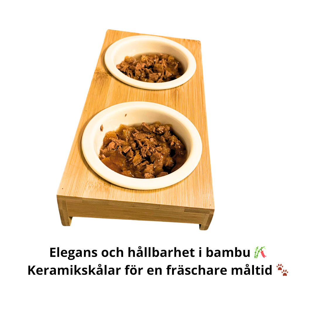 Matstation i bambu – Stilren matplats med keramikskålar